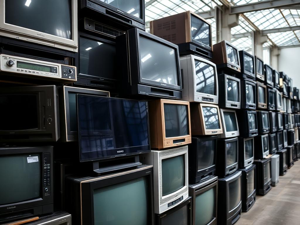 Sortenrein gestapelte Alt‑Fernseher zur Entsorgung nach ElektroG